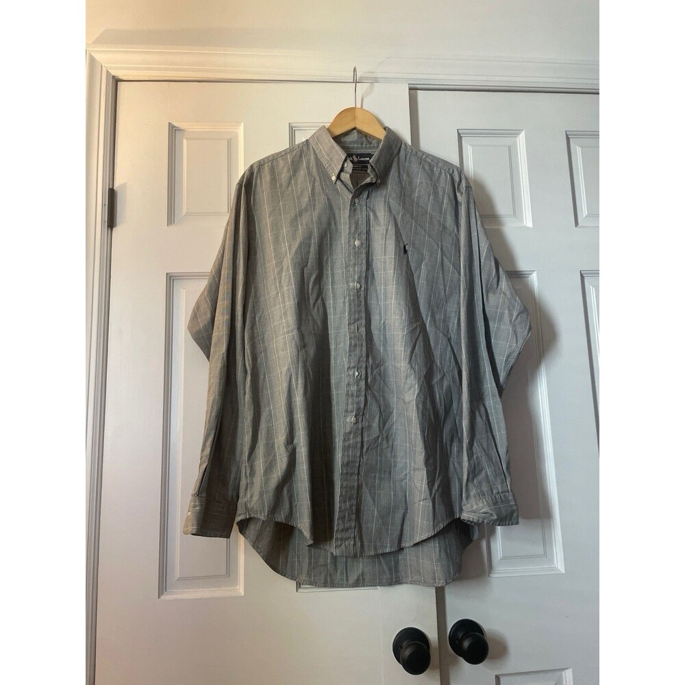 Ralph Lauren Yarmouth Dress Shirt Men 16.5 36/37 Gray Plaid Pinpoint Oxford